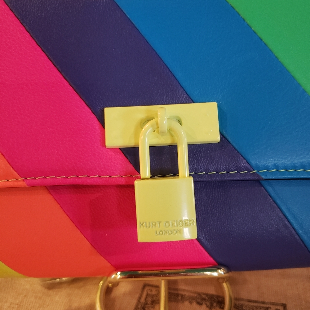 Kurt Geiger Rainbow Stripe Leather Crossbody - Neon Multicolor NWT! - Picture 8 of 10